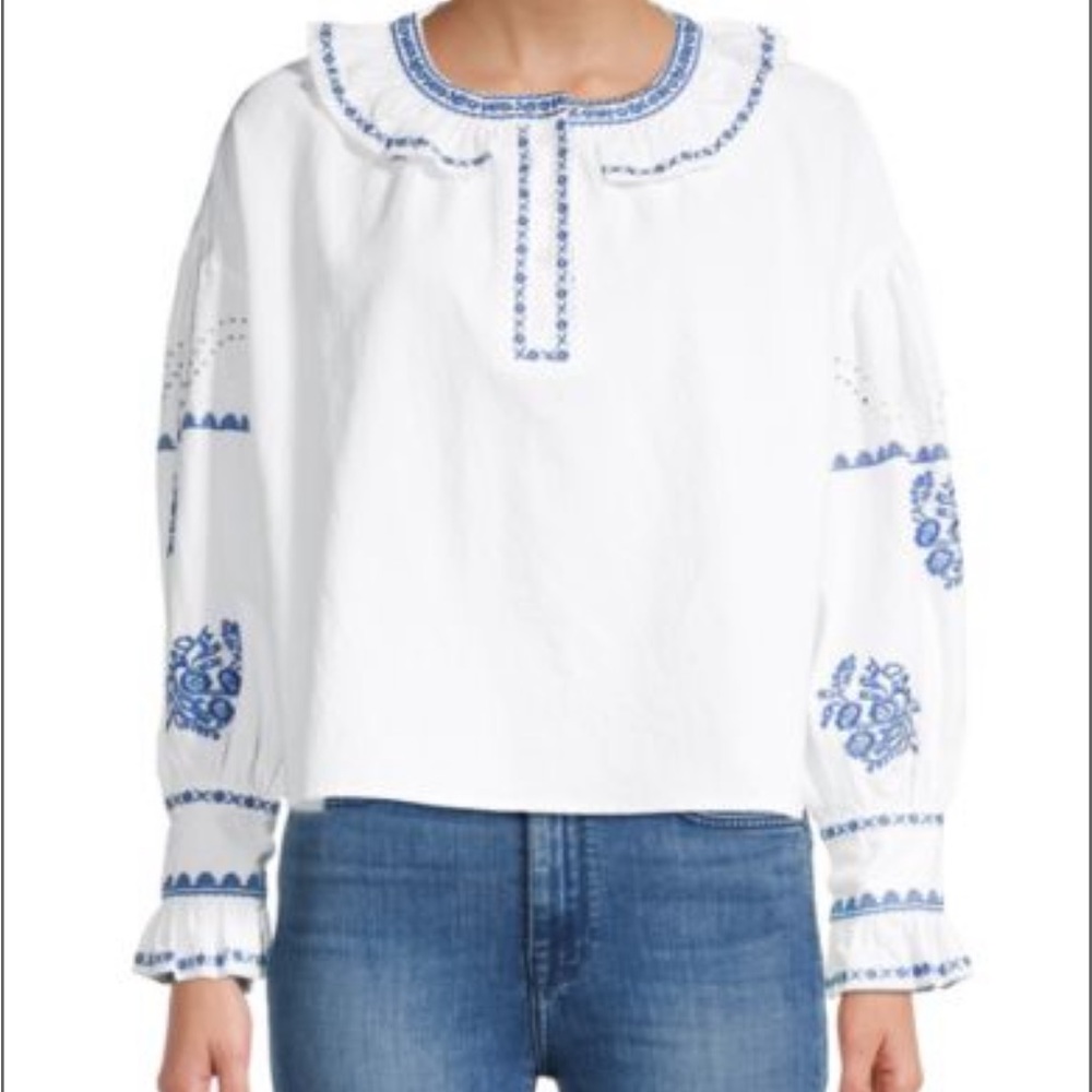 Avantlook embroidery puff-sleeve top